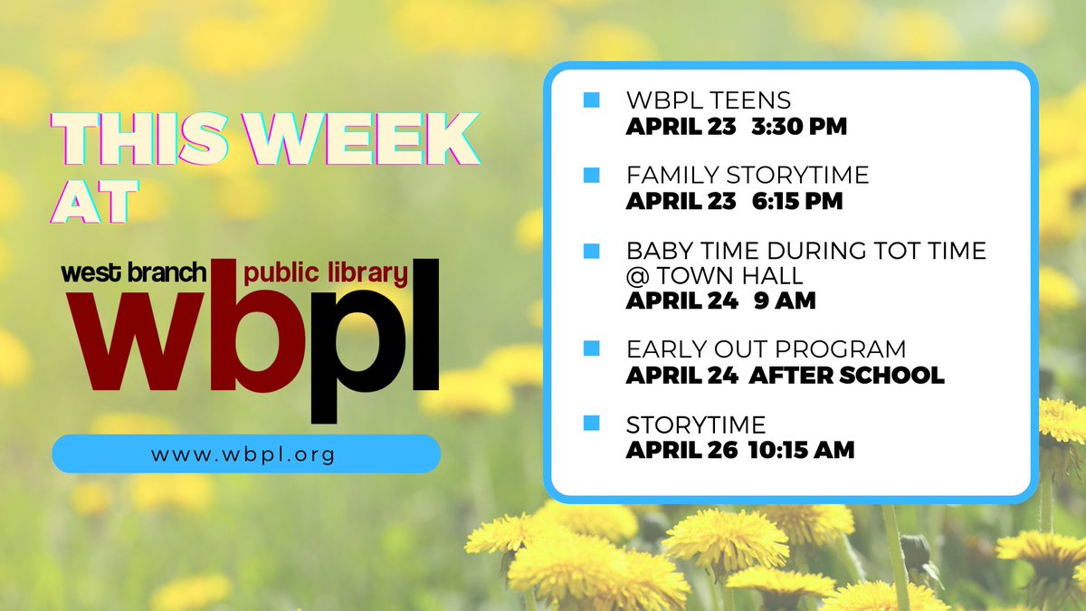 westbranchpl's tweet photo. Happy Earth Day! 🌎 Get outside and enjoy nature, and be kind to our Mother today! The library is a great place to walk to on a nice day 🤞We have a roster of programming this week, and an Earth Day scavenger hunt if you need a fun activity! https://t.co/TNrbCT5k8A