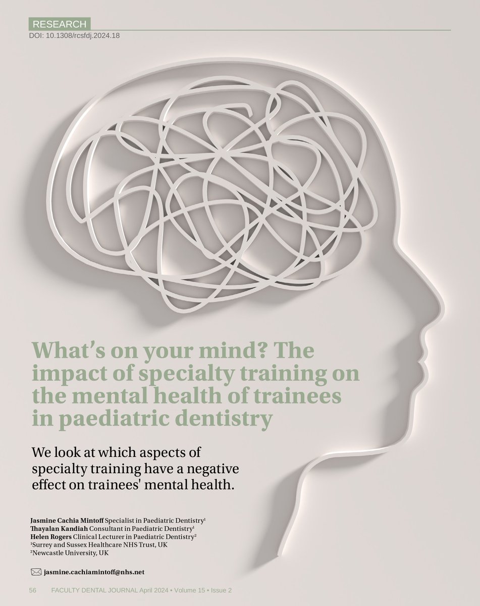 What impact does specialty training in paediatric dentistry have on mental health? In this article from the #FDJ, we follow a study examining the additional anxieties these specialisms can bring to a profession already known for mental health pressures. ow.ly/OvWH50RjXFB