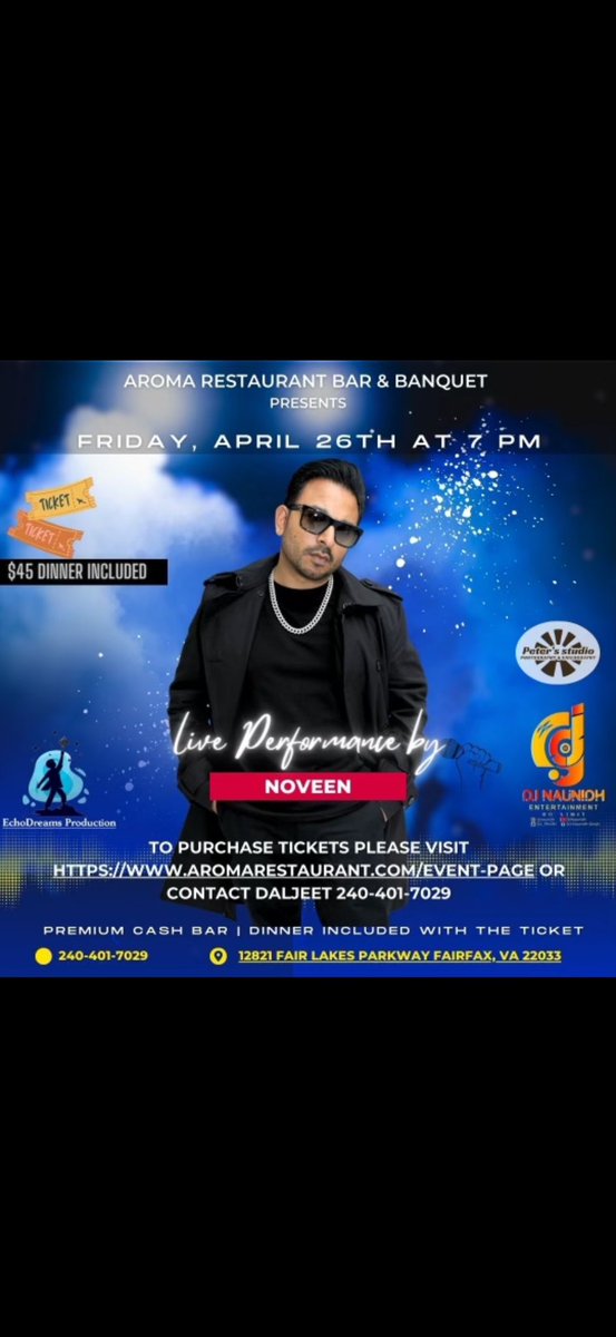 Dinner included 😋 
Click on the link below 👇for tickets
aromarestaurant.com/event-page

#indianauthenticfood #bollywoodsongs #fairfax #indianfood #musicalnight #liveentertainment #livemusic #noveen