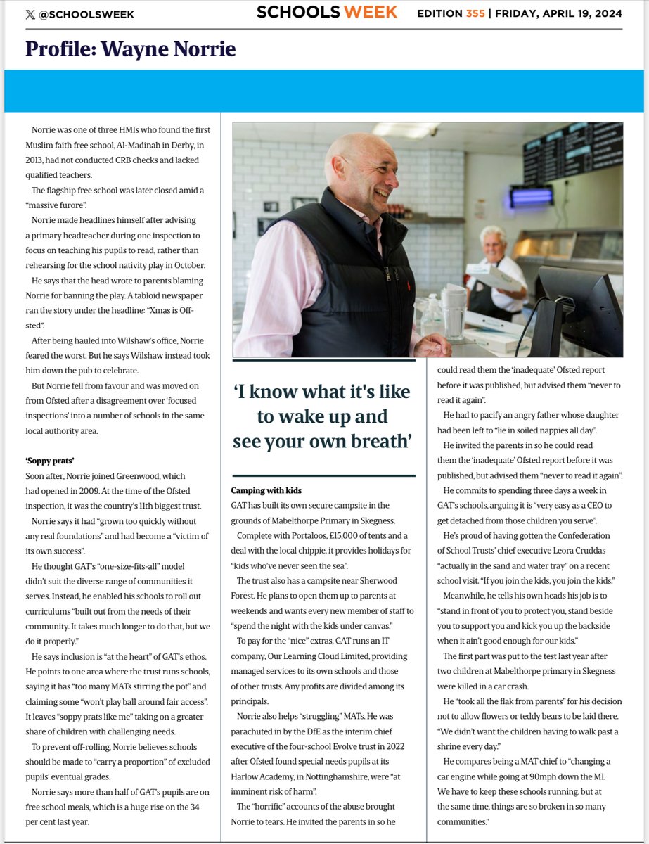Did you spot our CEO, Wayne Norrie, in Schools Week on Friday? 👀 Read about Wayne's determination to put children's needs first, even if that means clashing with others in the education establishment! #EveryChildEveryAcademyEveryDay #WeAreGAT