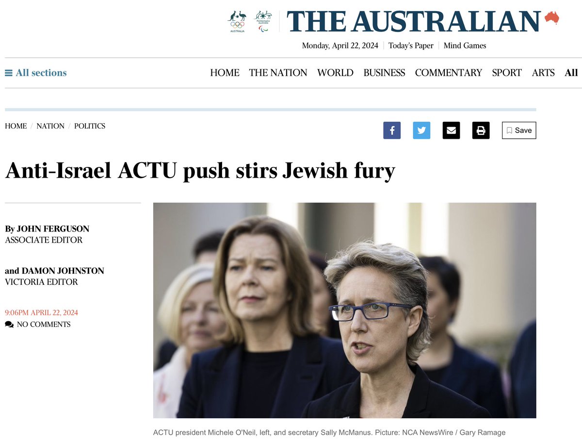 The @unionsaustralia is increasingly in sync with world opinion while @Australian and the right wing Israel lobby that are completely out of touch