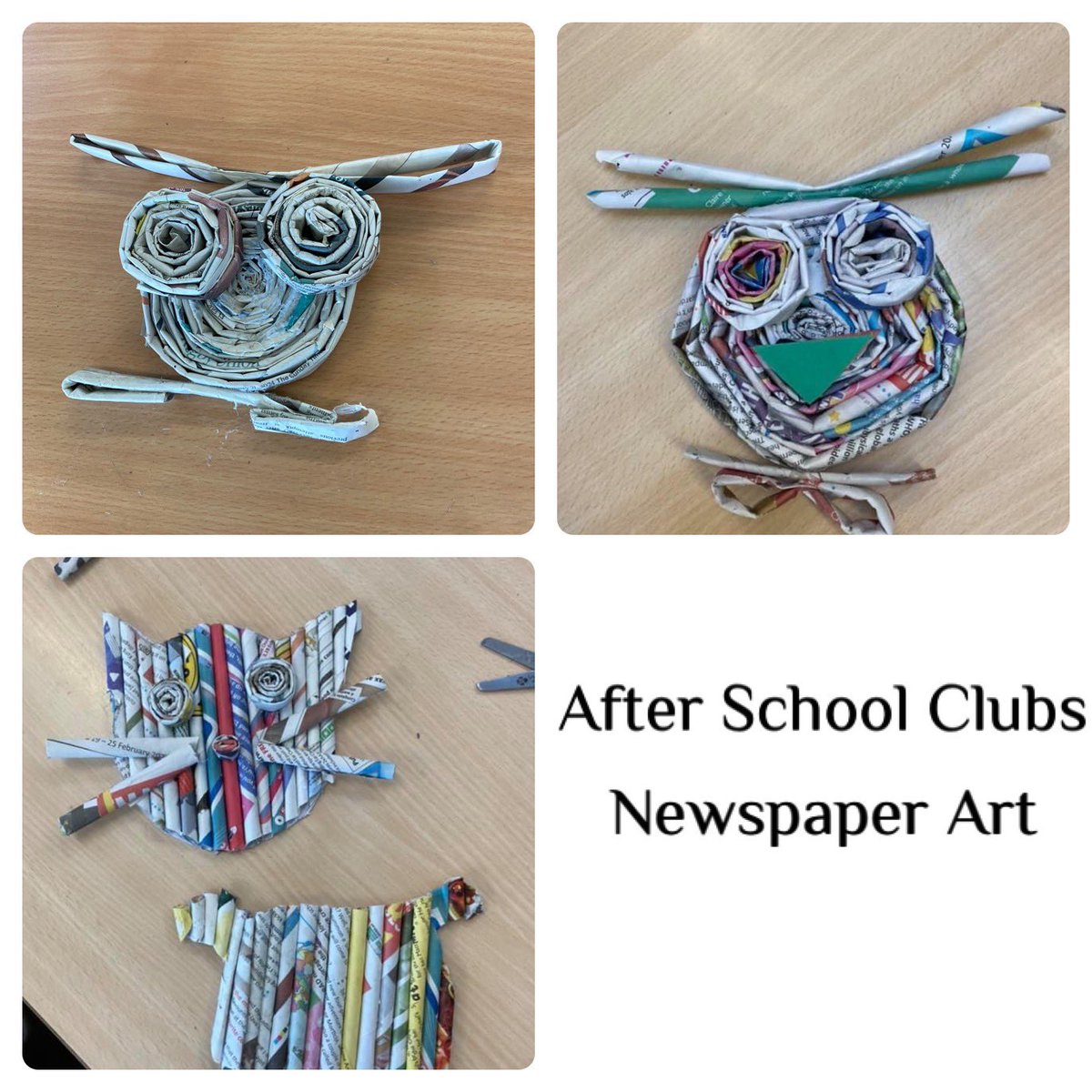 Last week the after school clubs #recycled #newspaper into some fun #animals 🦉🐱
Here’s just a few of their amazing creations 

#creativemojo #afterschoolclub #creativekids