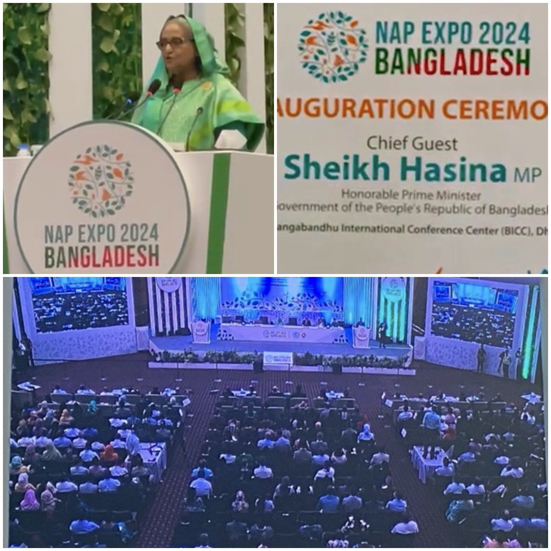 The Hon. Prime Minister of #Bangladesh🇧🇩 opening the #NAPExpo2024. #Sweden🇸🇪 is represented. Int. delegates discussing & learning how to progress with their national #adaptation #plans through innovative #financing, #partnerships, integrating social aspects like #health.