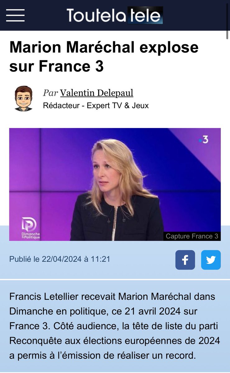 🚀 Pour son passage sur France 3 hier, Marion a réalisé un record d’audience ! #VotezMarion