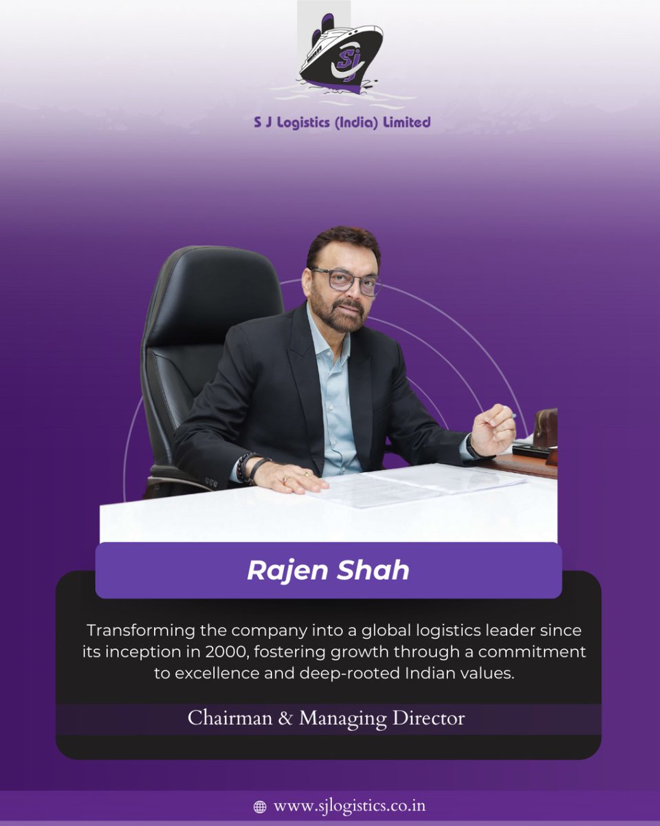 Meet Rajen Shah, the visionary leader steering SJ Logistics (India) Limited towards international horizons. With a legacy that began in 2000, his leadership exemplifies commitment to excellence and the proud heritage of Indi#sjlogistics 
#GlobalLogistics #SJLogistics