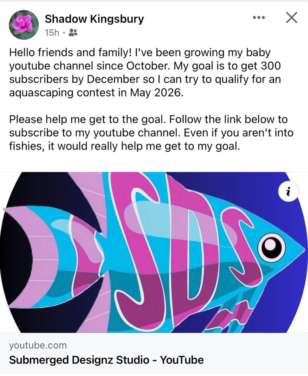 If you have a chance please check out this new Yourube channel from one of our awesome club members who is trying to qualify for an aquascaping contest! 🙂🙌🌱🎉
She will need 300 subscribers this year. 🙏
youtube.com/@SubmergedDesi…