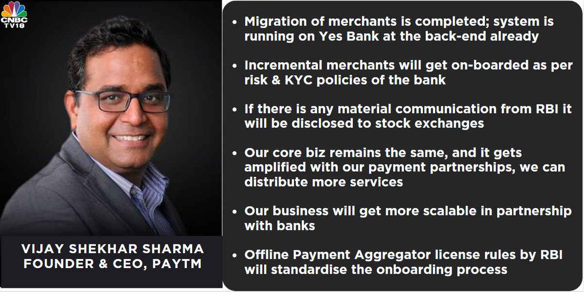 #NewsFlash | Migration of merchants is completed; system is running on #yesbank at the back-end already, says Vijay Shekhar Sharma, Founder & CEO, #Paytm