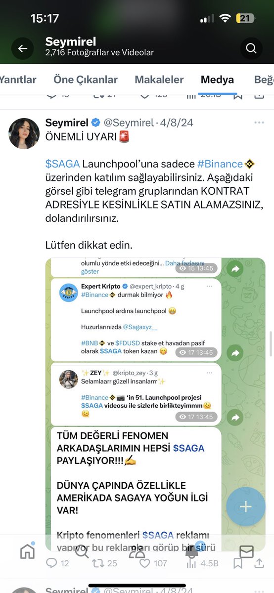 Son zamanlarda artan DOLANDIRICILIK olaylarına karşı ithafen tweetimdir. Hasta yatağımdan kalkıp bana bu tweeti yazdıran insanlar utansın, çünkü bu konuda son tweetim. Kripto Mutfağı Instagram hesabında bulunan videolarımı kullanıp insanları #Binance Launchpoollara