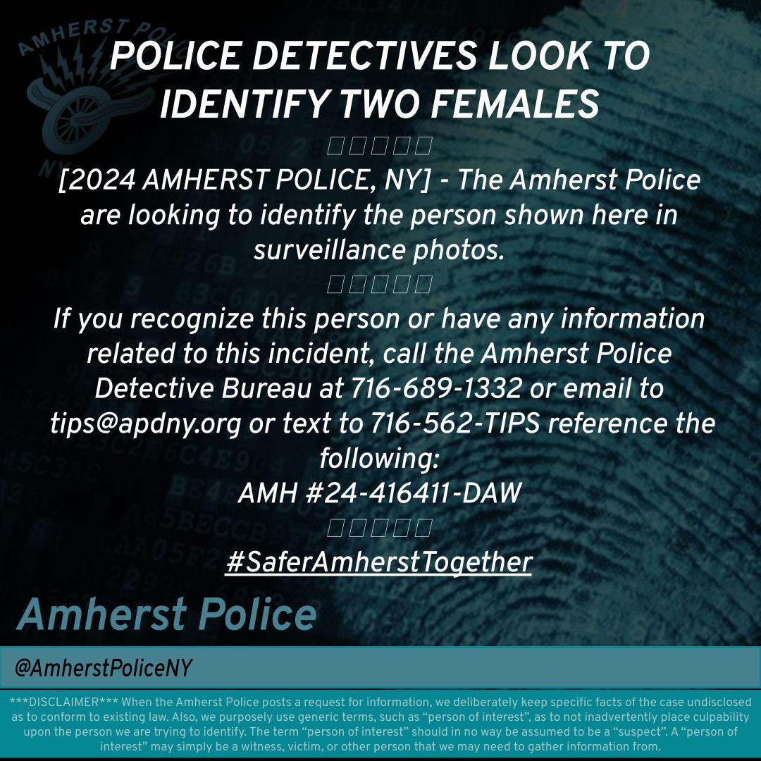 [AMHERST POLICE, NY] – 𝘾𝙖𝙣 𝙔𝙊𝙐 𝙝𝙚𝙡𝙥 𝙩𝙝𝙚 𝘼𝙢𝙝𝙚𝙧𝙨𝙩 𝙋𝙤𝙡𝙞𝙘𝙚? #SaferAmherstTogether @wgrz @news4buffalo @wkbw @SPECNews1BUF @thebuffalonews @wben @wbfo @wnynews @wnynewsnow @FOX29Buffalo