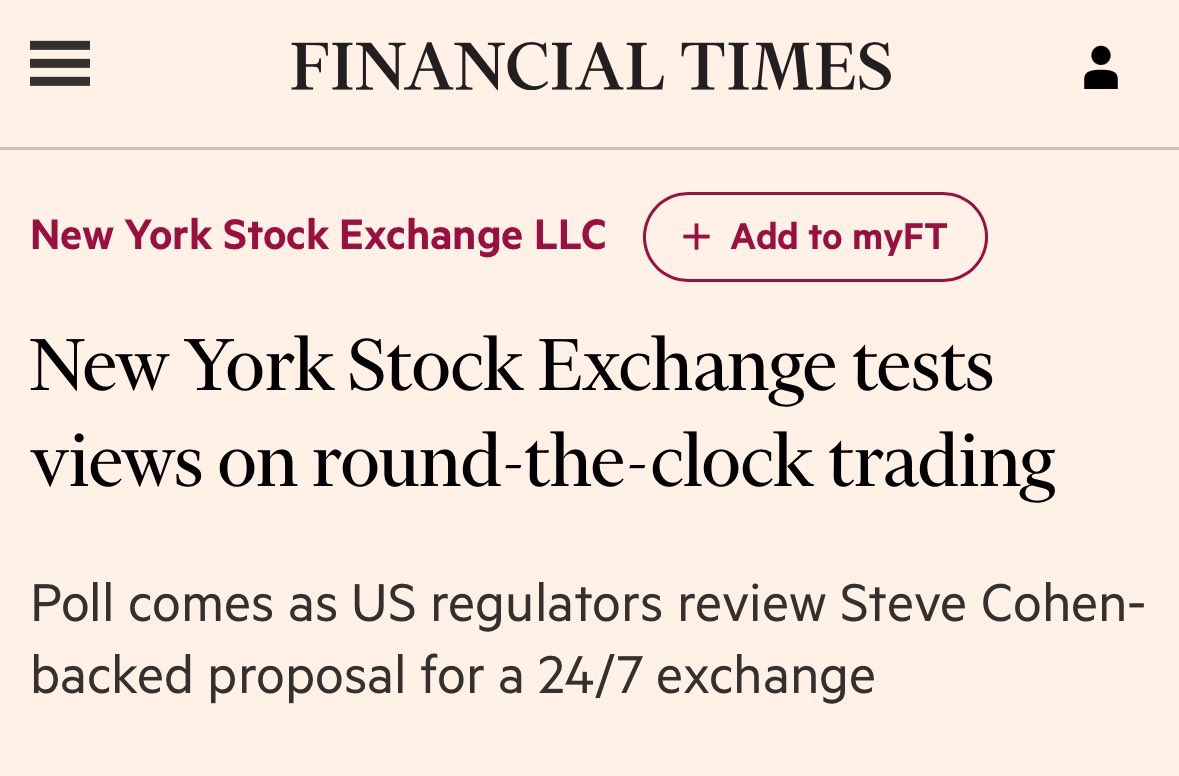 Just like crypto now stock exchanges want to run 24*7. Crypto forcing the dynamics to change!