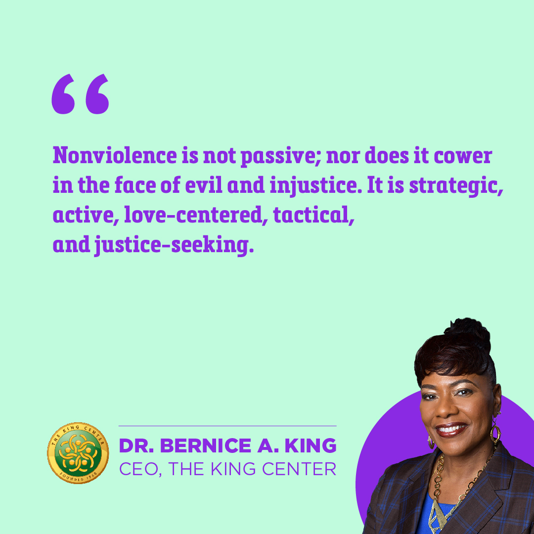 Nonviolence is not passive; nor does it cower in the face of evil and injustice. It is strategic, active, love-centered, tactical, and justice-seeking. #KingianNonviolence #BeLove