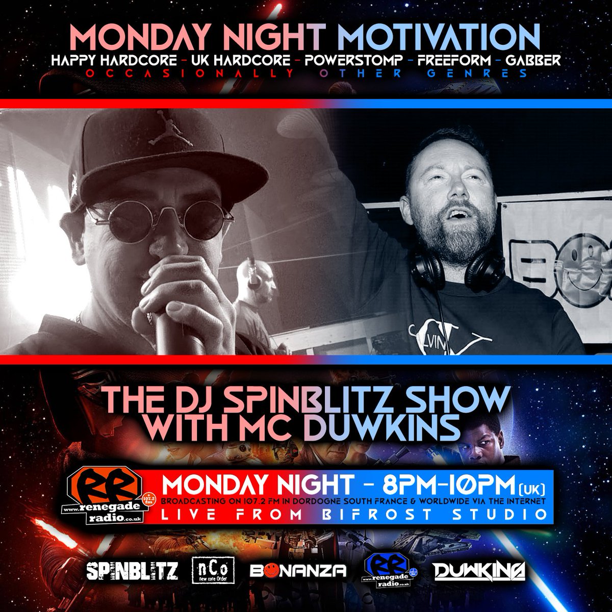 This evening on live 📻 8pm till 10pm next to a amazing Monday motivation line up on Renegade radio one of the greatest underground radio stations off all time!!!! Get us both in the link👇
renegaderadio.co.uk
@Renegade_Radio @DJSpinblitz #MCDuwkins #UKHardcore #Happyhardcore