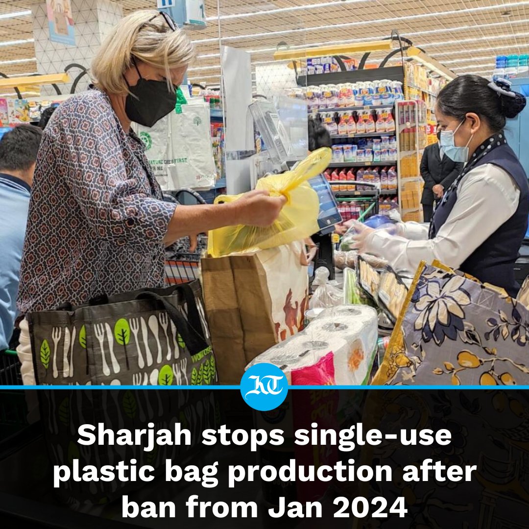 #Sharjah announced on Monday that the municipality has discontinued manufacturing #singleuseplastic bags. As a result, all manufacturers must halt production.

Read more: khaleejtimes.com/uae/environmen…