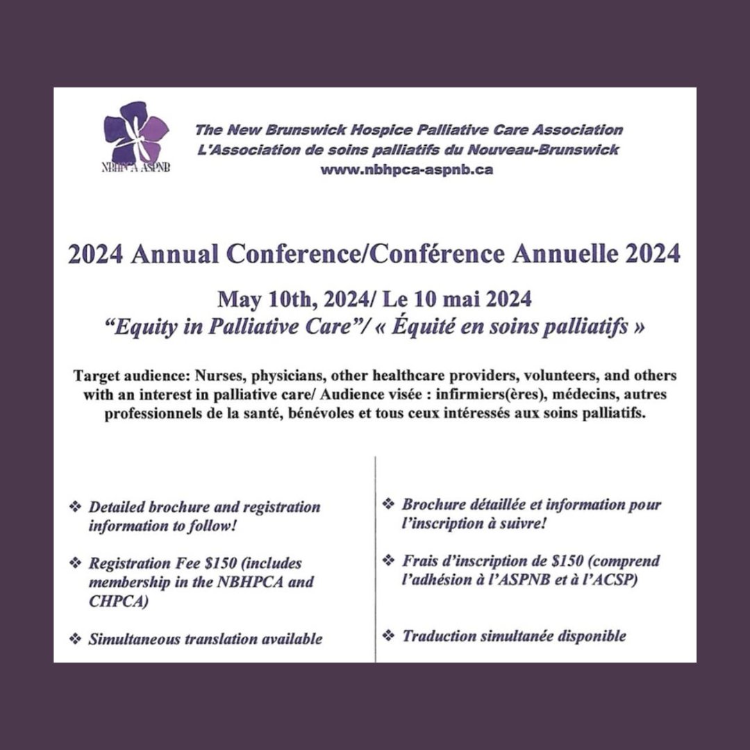 The 2024 Virtual Conference on Palliative Care by the New Brunswick Hospice Palliative Care Association is quickly approaching. Join in engaging panel discussions featuring diverse perspectives. May 10th, 8am-3pm AST via Zoom. Register: loom.ly/CPpYX4Q