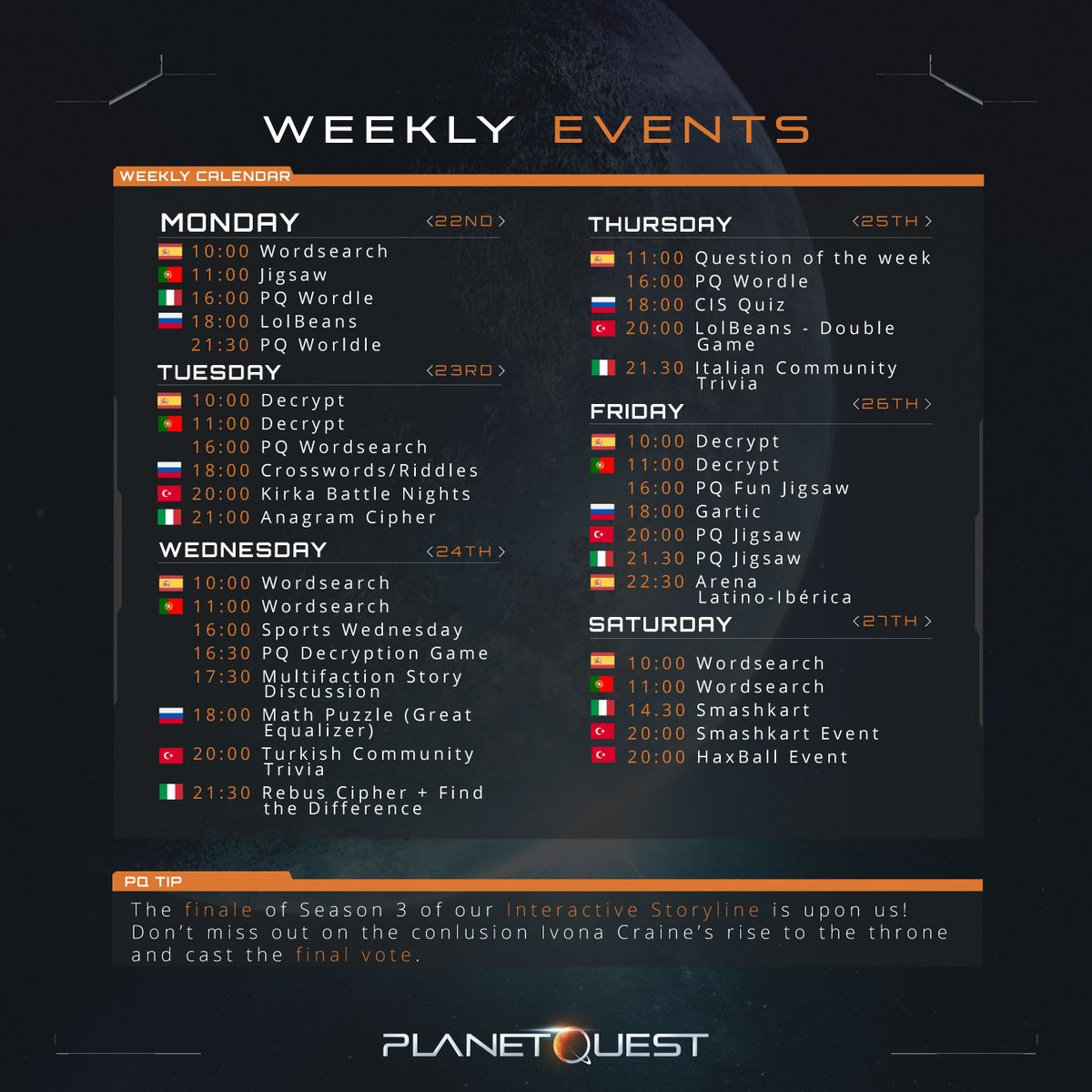 Weekly Community #PQEvents Overview! ✨ All times are CET ⏰ and don’t miss the #PQStory finale! 🔥