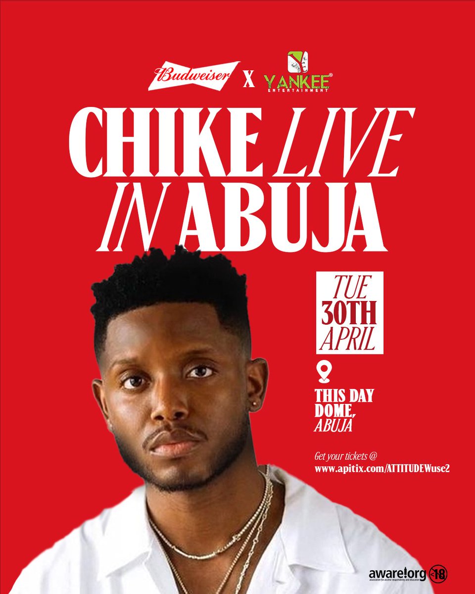 Abuja! Heads up!!​ It’ll be music to your ears and smoothness to your throats, as Budweiser lands at Chike Live in Abuja.​​ 📅 Tue. 30th April 2024 , 6PM​ 📍 This Day Dome, Abuja.​ 1st buds on us for everyone who comments.​ *Must be following the page*