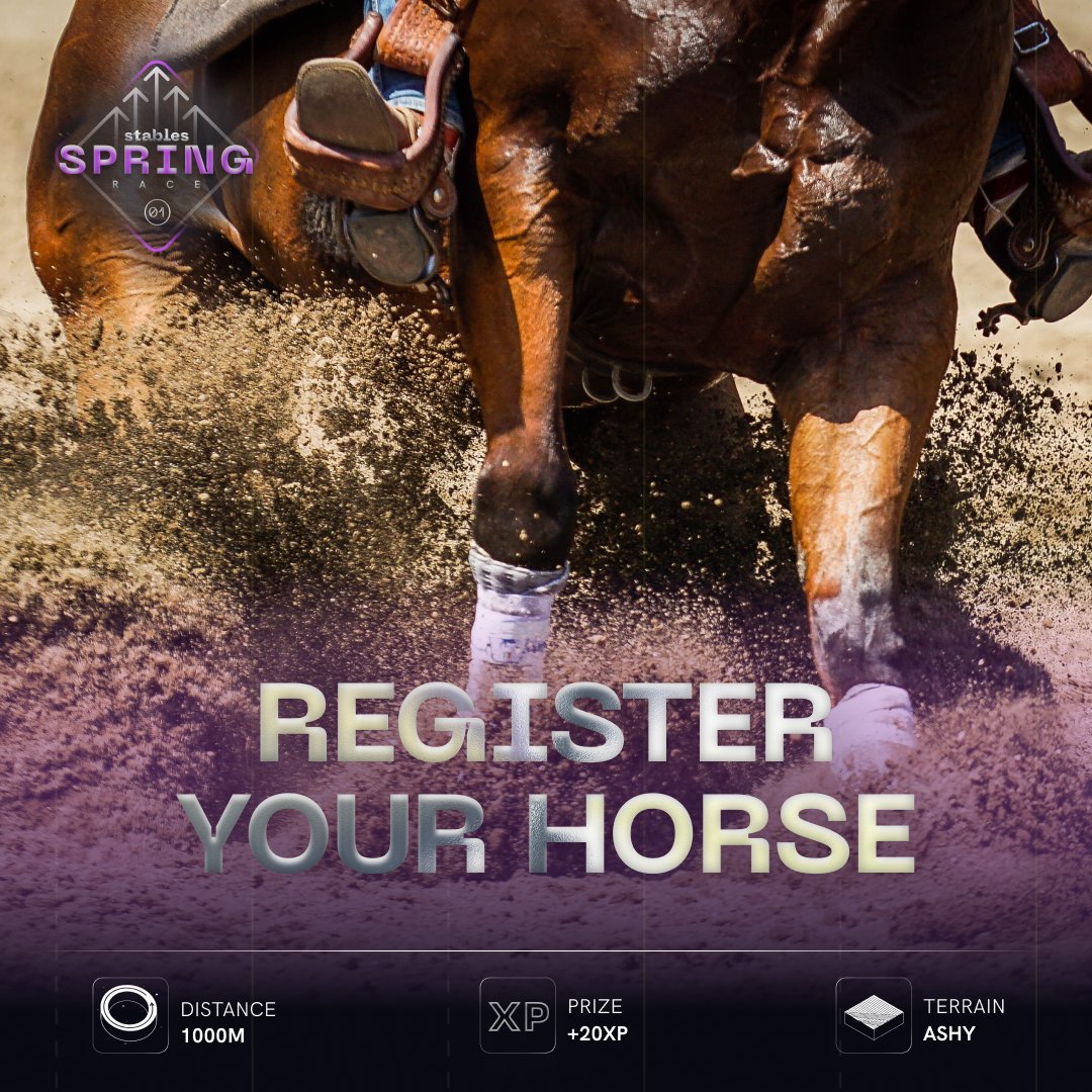 playstables's tweet photo. The Spring Season is live! Registration for race #1 is now officially open! 
Starting the season with a FREE race to get you guys going:

⛳️  Ground: Grassy 
 📏 Distance: 1000m 
 🚀 You will win +20XP points 
 ⏰ Registration close: Today, 10:00pm (Paris time)
 🔗 https://t.co/0jr4ARuiGh

Select the horses from your Stable you wish to register, work out the best strategies and let's do this! 🐎

#tezos #playstables #SpringSeason