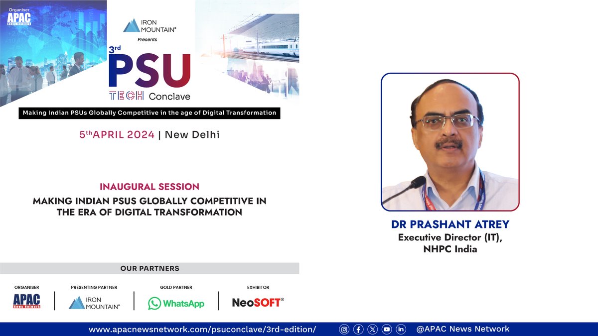 #APACExclusiveVideo: Lot of AI & BI based solutions are being used by NHPC for predictive plant maintenance and plan to deploy IOT devices to monitor the work of our contractors. - Dr Prashant Atrey, ED (IT), @nhpcltd at APAC 3rd PSU Tech Conclave Video: youtu.be/FQkDhWly5eg?si…