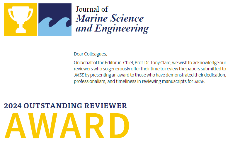 📢 Calling all dedicated #reviewers! Don't miss your chance to shine in the spotlight as a potential winner of the JMSE 2024 #OutstandingReviewerAward. 🏆 Apply now to showcase your commitment to excellence in peer review by March 31, 2025 here: mdpi.com/journal/jmse/a…