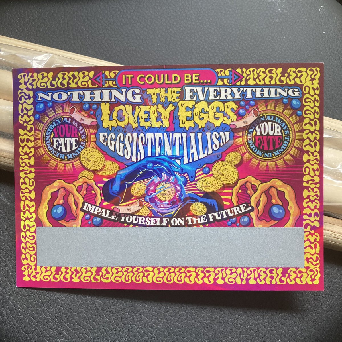 The Lovely Eggs Ltd Edition FREE scratch cards! Every card holds a hidden message and secret code, the meaning of which will be revealed in the fullness of time. 🔮 FREE with every pre-order of our new 7”single “Nothing/Everything” direct from our website.thelovelyeggs.co.uk/pre-orders.php…