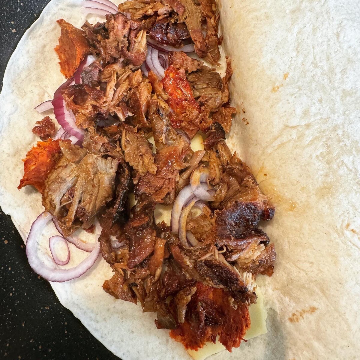 Quesadillas are the perfect Monday lunch, using up any leftovers from the weekend. Rib meat left from Saturday, red onion, nduja, cheese. A fresh corn salsa on the side finishing off yesterday’s chimichurri. Our collab Green Mountain Hot Sauce with @thornbridge on the side 👌