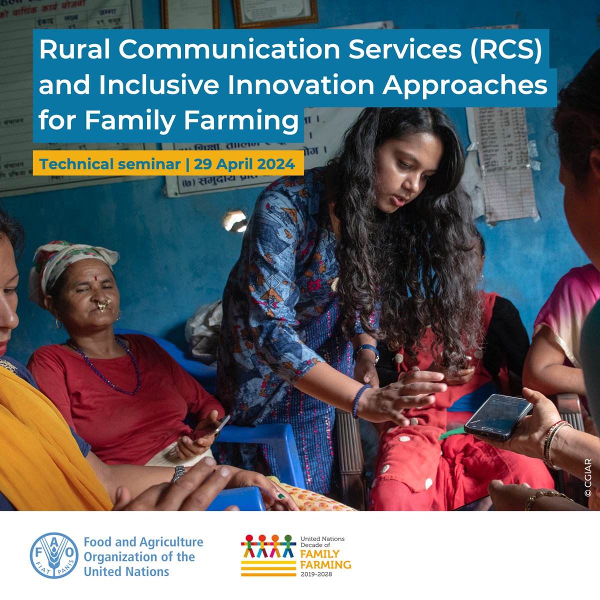 Join @FAO’s technical seminar on Rural Communication Services & Inclusive Innovation for #FamilyFarming, & let's empower family farmers together! 🌱 🗓️29/04, Rome Register: bit.ly/3Q9tECL Watch live: 🕘 09:00: bit.ly/4aGcKUD 🕑 14:00: bit.ly/3UkmnCP