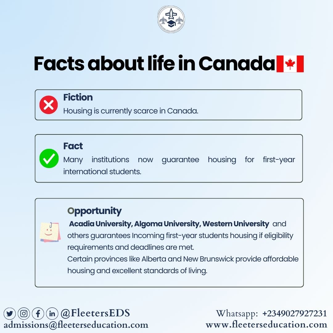 If you’re planning to study in Canada, we bring you great news about accommodation today.

Reach out to Fleeters Education Services for more information.

#Studyabroad  #studyincanada 
#studyinuk  #internationalstudent 
#internationaleducation