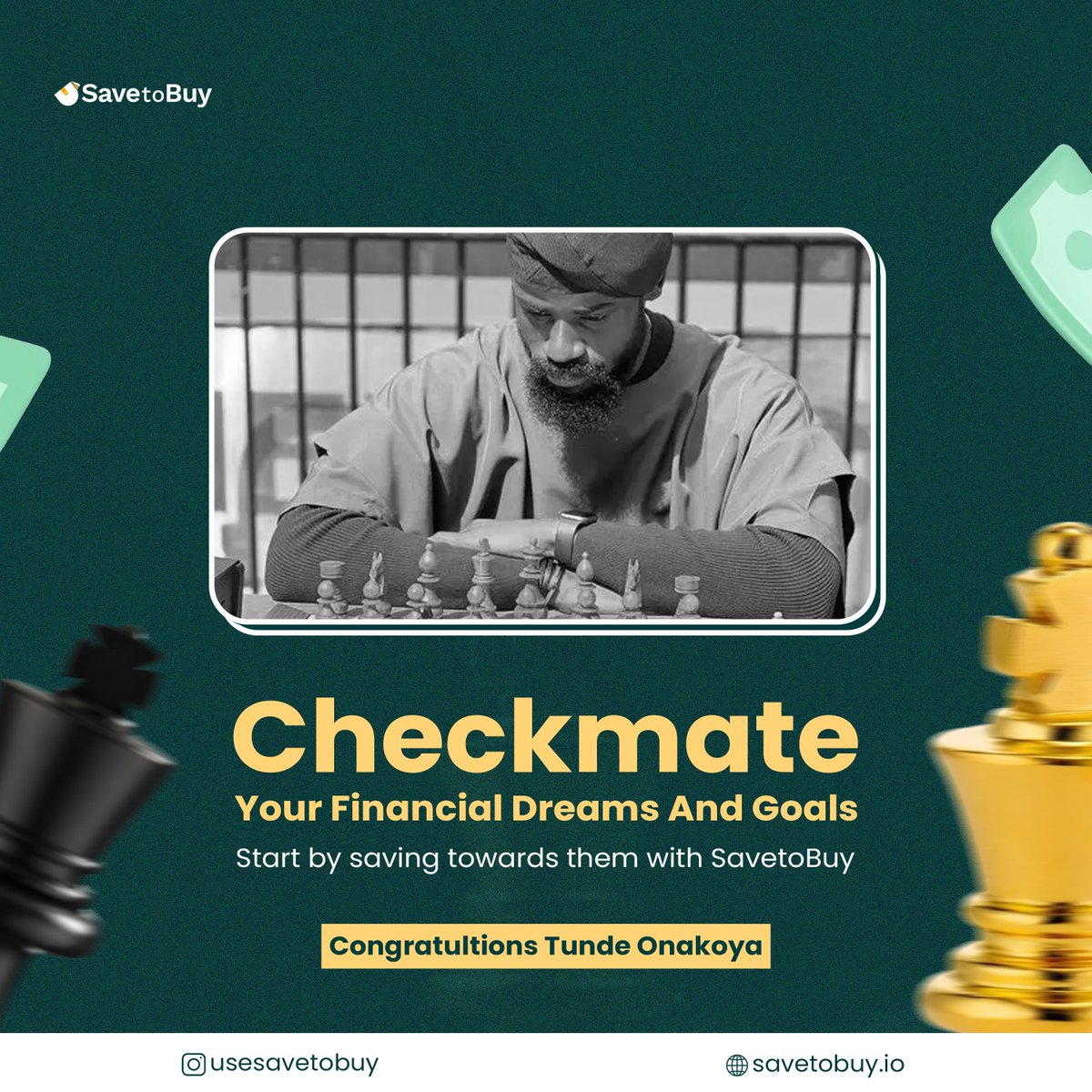 Chess moves and financial gains go hand in hand, just like Tunde’s strategic brilliance on the board. Every move counts, whether in chess or saving for your future. 
#ChessMaster #FinancialPlanning
#ChessMarathon
#TundeOnakoya
#savetobuy