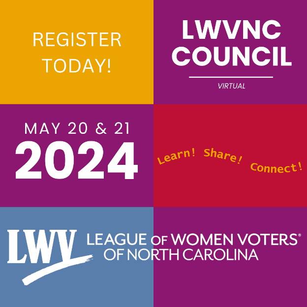 League members in NC: Registration is now open for 2024 Council, which will be held virtually on May 20 and 21. Get the details and sign up: 

my.lwv.org/north-carolina…