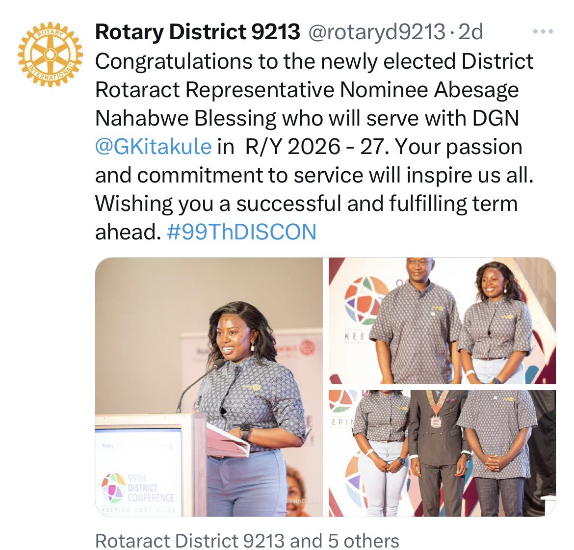 On Saturday, 20th April 2024, I was announced as the DRRN for Rotary international District 9213, @RotactD9213 , I am very humbled to see that fellow service men and women entrusted me with this leadership role, I pledge my best as we continue to serve communities. 🤝