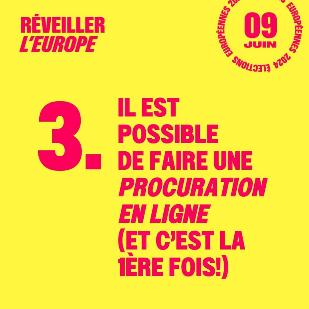 🇪🇺 Élections européennes du dimanche 09 juin prochain

3️⃣ Choses à savoir :
🗳️ Un seul tour le dimanche 09 juin
📝 Inscription sur les listes électorales jusqu'au 1er mai
🖥️ Possibilité de faire une procuration en ligne 👍

#Europeennes2024 #09juin2024 #ReveillerLEurope #Europe