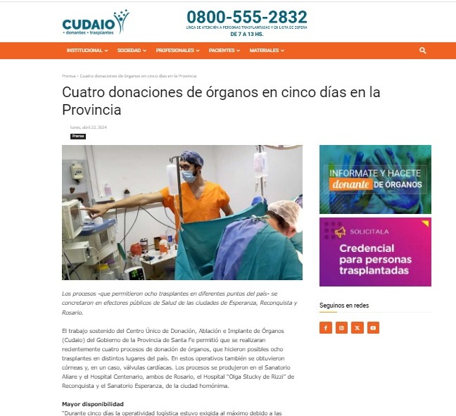 👉🏻 En la provincia de Santa Fe en el transcurso de cinco días se realizaron cuatro donaciones de órganos que posibilitaron ocho trasplantes en distintos lugares del país.

Nota completa 👉 acortar.link/bsXw9n

<a href="/MinSaludSantaFe/">Ministerio de Salud</a>