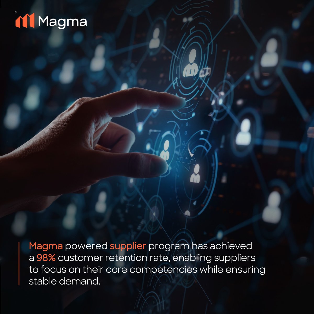 Keeping customers happy and loyal! Magma powered suppliers retain an impressive 98% of their customers, a testament to our commitment to excellence.
#RiseWithMagma #B2B #marketplace #manufacturing #supplychain #rawmaterial #startups #growth #TechInnovations #MagmaGroup