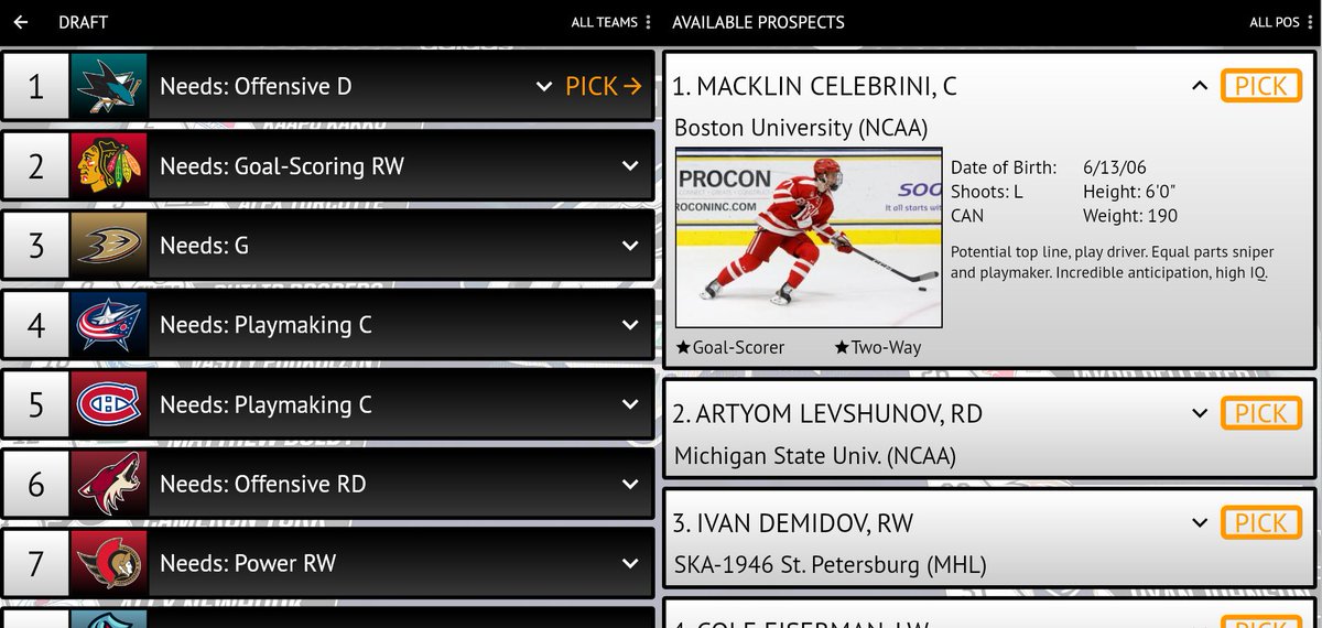 DraftProHockey's tweet image. Take a spin on the updated #2024NHLDraft Simulator!
draftprospectshockey.com/draftsim/#/
