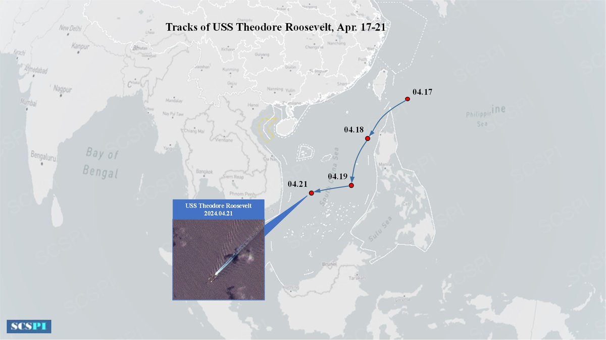 @planet The latest location of #USSTheodoreRoosevelt in the #SouthChinaSea, Apr.21. 
Satellite via @planet