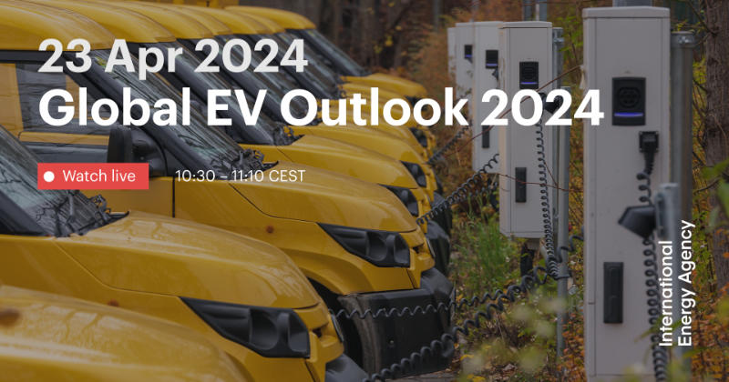 IEA's tweet photo. Global EV Outlook 2024 comes out tomorrow!

The report covers the latest developments – including global EV sales trends, shifts in supply chains &amp; implications for the energy &amp; auto sectors

Join IEA’s @fbirol &amp; @TimurGuel as they discuss the main findings at the LIVE launch ⬇️