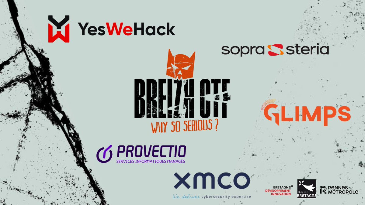 BreizhCTF 2025 (@breizhctf) on Twitter photo Après <a href="/OrangeCyberFR/">Orange Cyberdefense France</a>, <a href="/Defants35/">Defants</a>, Apixit, <a href="/Iminetibyniji/">Imineti by Niji</a> et <a href="/advens/">Advens</a>, nouvelle salve de présentation de sponsors du #BreizhCTF2024 avec YesWeHack, Sopra Steria, Provectio, Glimps et XMCO !
📅Rendez-vous le 17 mai pour les rencontrer lors du Hack&Job
breizhctf.com/hackjob/ Après <a href="/OrangeCyberFR/">Orange Cyberdefense France</a>, <a href="/Defants35/">Defants</a>, Apixit, <a href="/Iminetibyniji/">Imineti by Niji</a> et <a href="/advens/">Advens</a>, nouvelle salve de présentation de sponsors du #BreizhCTF2024 avec YesWeHack, Sopra Steria, Provectio, Glimps et XMCO !
📅Rendez-vous le 17 mai pour les rencontrer lors du Hack&Job
breizhctf.com/hackjob/