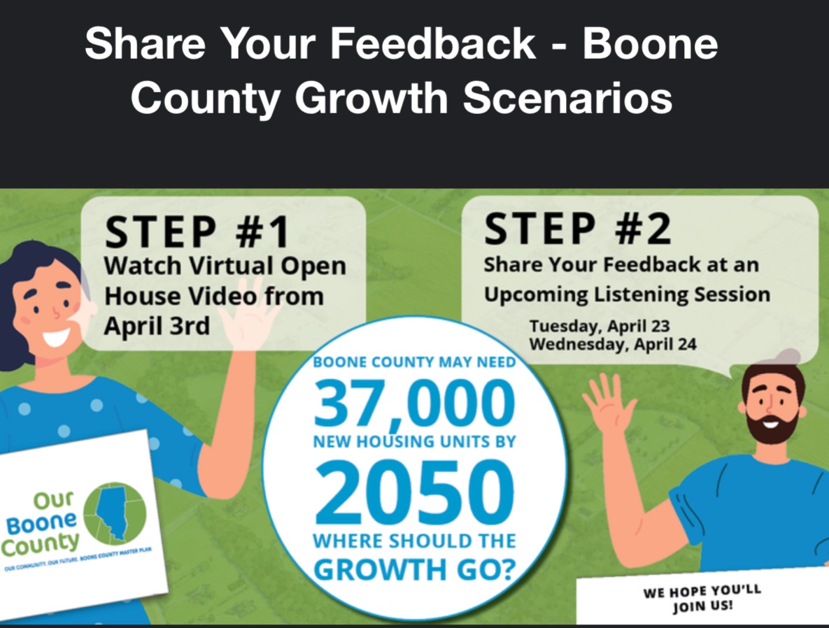 Your voice is important in drafting a new master plan for Boone County. Attend one of the next listening sessions happening this week on April 23 & 24. Sign up at: OurBoone.com.