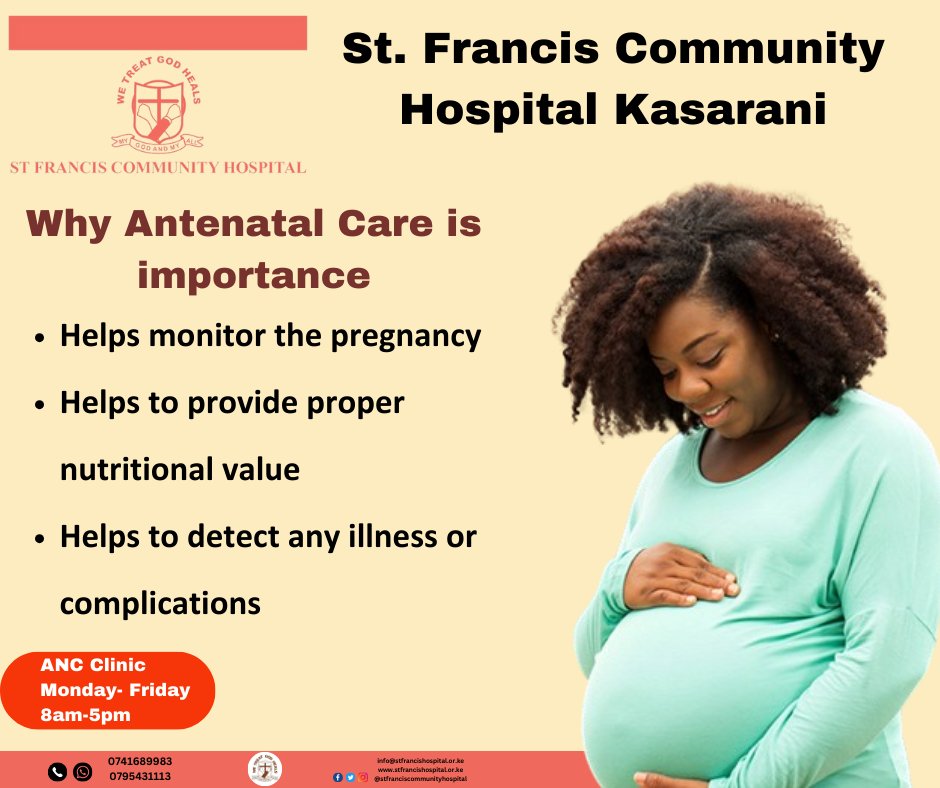 The goals of antenatal care are to maintain the fetus's health throughout the pregnancy and to make sure the mother is not harmed by the pregnancy. Our ANC clinic ensures your pregnancy is well taken care off. Welcome to our ANC for the best motherly care.