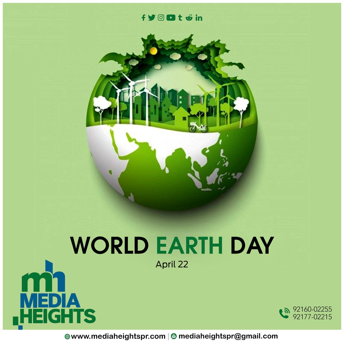 World Earth Day is observed all over the world. This is a special day that reminds us to share a responsibility to protect our planet.
#WorldEarthDay #WorldEarthDay2024   By Mediaheightspr.com  
#Inboundmarketing #MEDIAHEIGHTS #digitalmarketingcompany   #advertisingagency