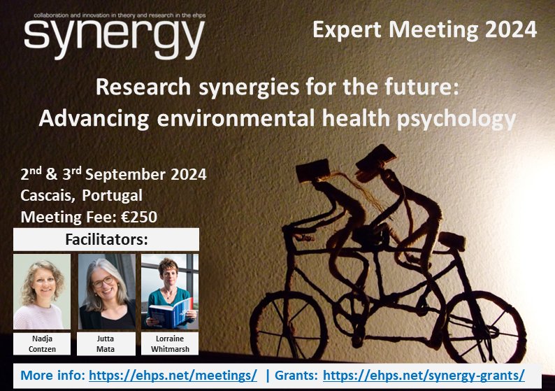 Two weeks left to apply to the @EHPSociety Synergy Expert Meeting 2024, Research Synergies for the Future: Advancing Environmental Health Psychology

⏰🚨 Deadline is 5th May 2024 🚨⏰

For more info/to apply visit 2024.ehps.net/synergy/

#ehps2024