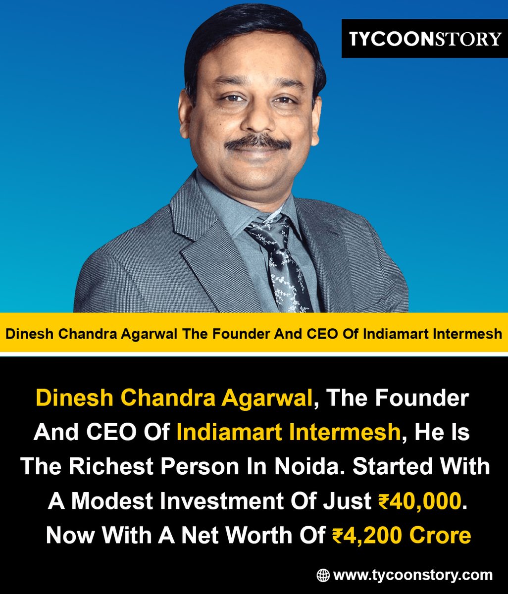 Dinesh Chandra Agarwal The Founder And CEO Of Indiamart Intermesh
#DineshChandraAgarwal #IndiaMART #CEO #Entrepreneur #B2B #BusinessLeader #Ecommerce  #TechInnovation #Marketplace #IndianBusiness #StartupFounder #Leadership #OnlineMarketplace @IndiaMART  
tycoonstory.com