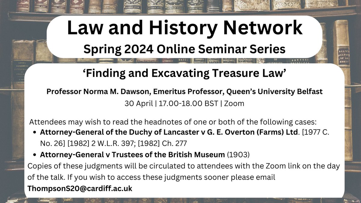 Want to hear about treasure? Of course you do! We have Prof Norma Dawson up next in the Law and History Network online seminar series. Join us for free and fabulous online #LegalHistory on 30th April eventbrite.co.uk/e/law-and-hist…