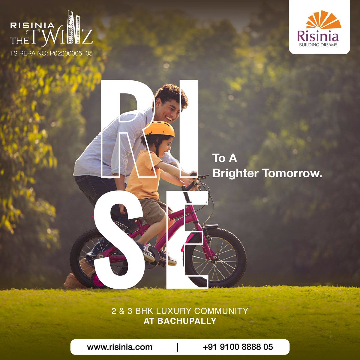 Here's your chance to wake up to a better tomorrow, where you feel pampered by the perks of luxury and secured by the potential for development.

#risiniabuilders #risiniatwinz #bachupally #apartmentsforsaleinbachupally #flatsforsaleinbachupally #flatsinhyderabad