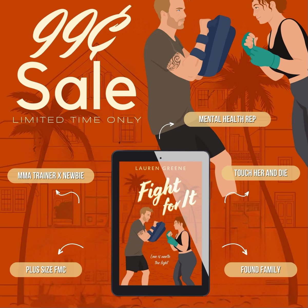 DEAL ALERT

✨99¢ SALE ALERT✨ 
We are thrilled to share that FIGHT FOR IT by Lauren Greene Author is 99¢ from now until 4/28!

instagram.com/p/C6EEf0TrR5a/…

#saleblast #laurengreene #booksale #mmaromance #touchheranddie #plussizefmc #foundfamily  #theauthoragency #spicyromance