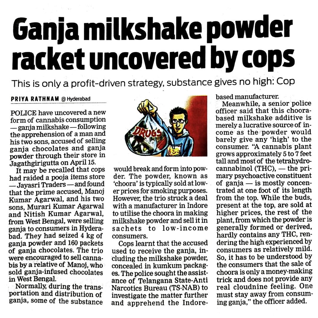 Ganja Milkshake Powder racket uncovered by TSNAB Officers. @TelanganaDGP @narcoticsbureau @CVAnandIPS @TelanganaCOPs @hydcitypolice @cyberabadpolice @RachakondaCop @NMBA_MSJE @UNODC #drugfreetelangana #drugfreegeneration #UNODC #NMBA #tsnab