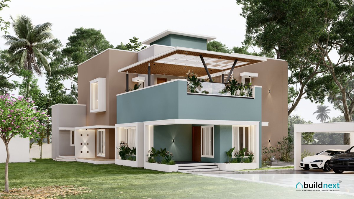 BuildNext's tweet photo. Modern #contemporary abode unveils a unique color palette, creating a tranquil oasis where sleek #architectural #design meets the organic warmth of the surrounding environment.

Location: #Coimbatore, Tamil Nadu
Area: 4634 Sq. ft

#BuildNext #Home #Builder #Construction https://t.co/BOotQhh4CG