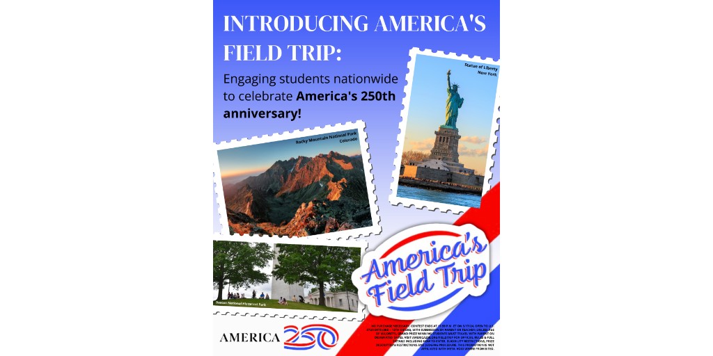 📣 As an @America250 commissioner, I’m proud to help launch the #AmericasFieldTrip contest! Students can submit art, prose, & videos for a chance to explore the grandeur of @RockyNPS, the historic @USSConstitution, and yes, records here at @USNatArchives! america250.org/fieldtrip