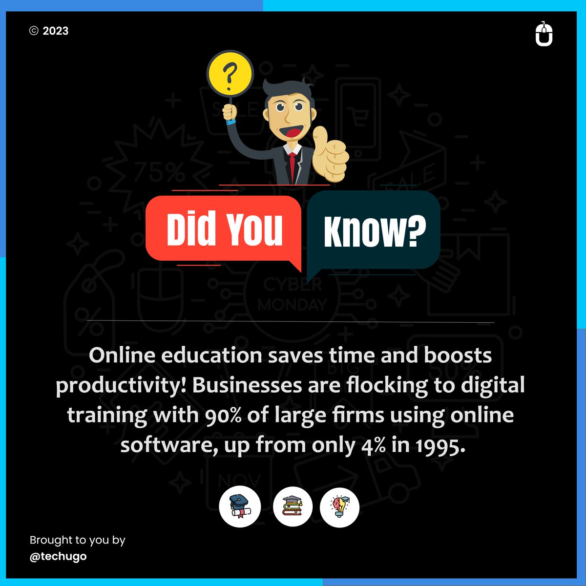 Unlock the power of online education! 💡 Did you know it saves time and boosts productivity? 

#OnlineEducation #ProductivityBoost #DigitalTraining #Elearning #EdTech #FutureOfWork #LearningAndDevelopment #CorporateTraining #techugo